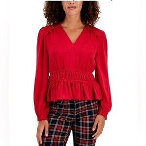 New Brand Women's V-Neck
Smocked Peplum Top